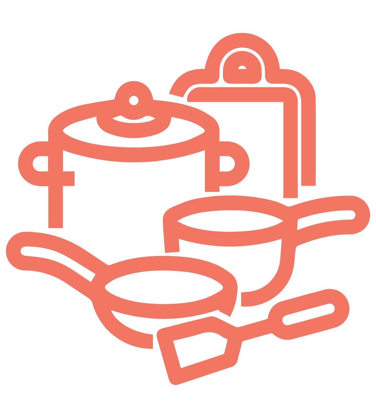 Illustration showing PebbleGrip's unique points: fits on most pots and pans.