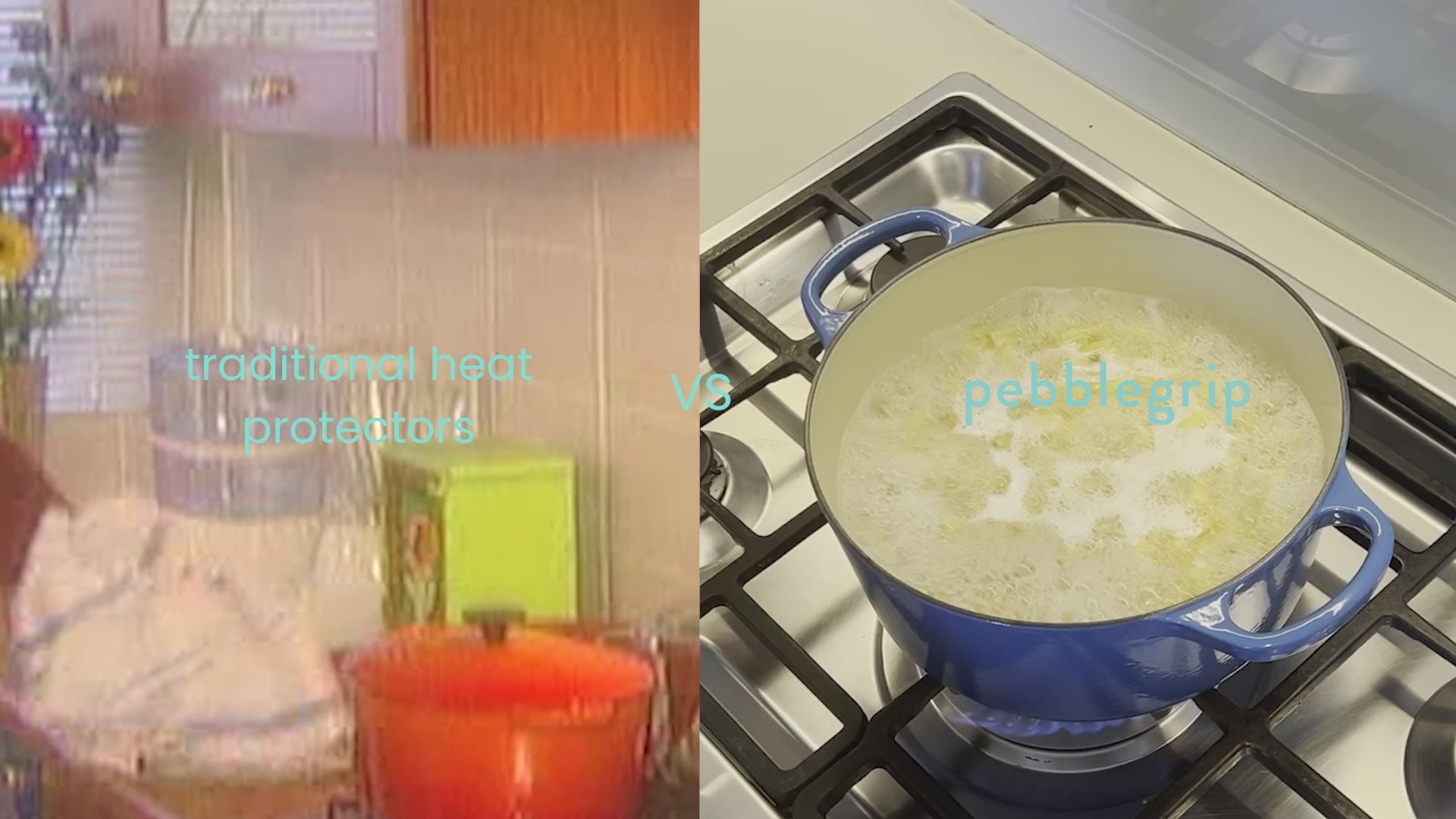 Load video: PebbleGrip in comparison to traditional heat protectors